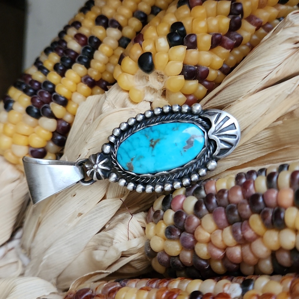 Stunning Handmade Native American Turquoise & Sterling Pendant 💙